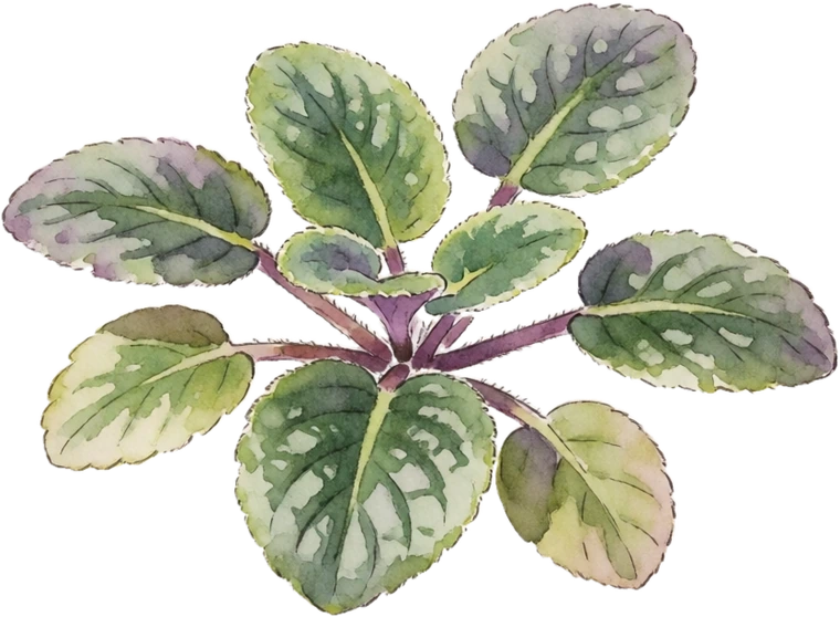 Botanical illustration of African Violet