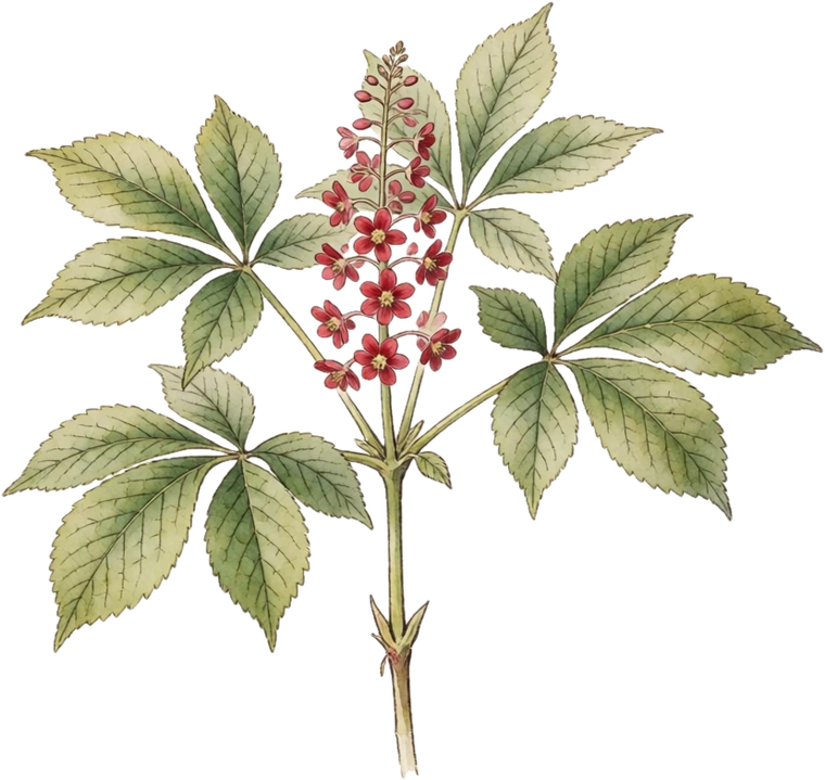 Botanical illustration of American Ginseng
