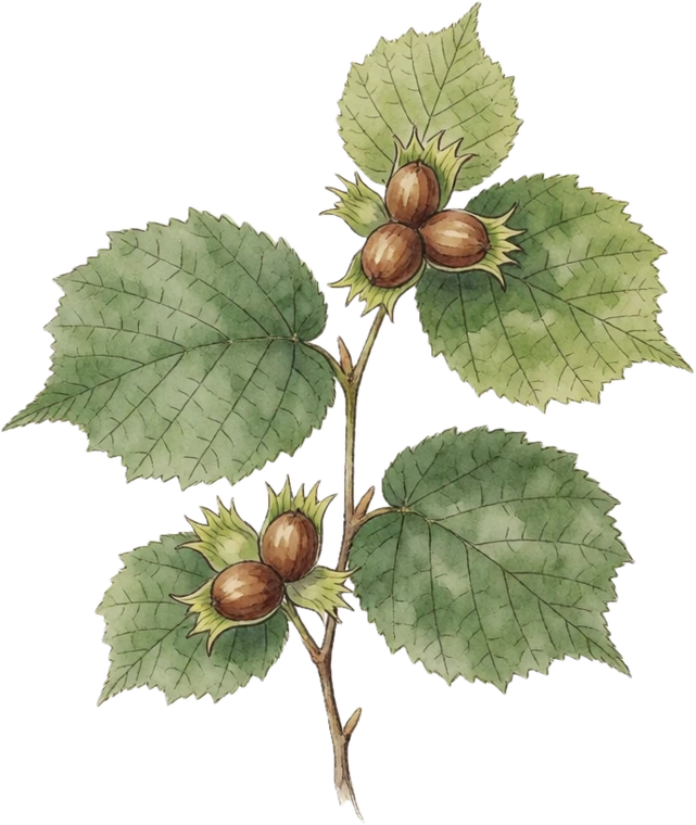 Botanical illustration of Hazelnut