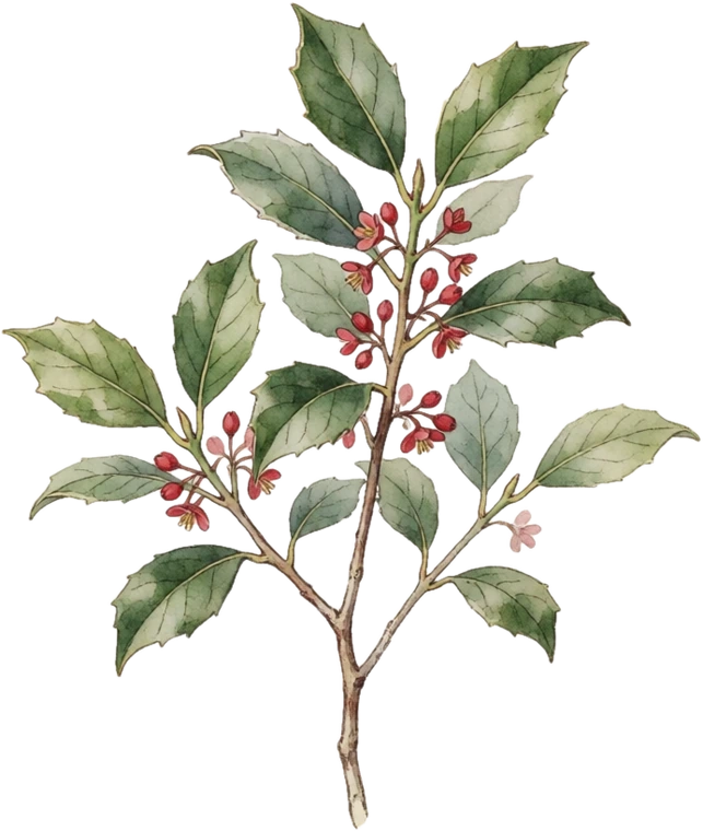 Botanical illustration of American Holly