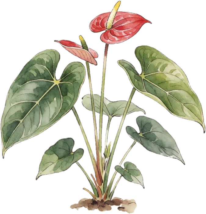 Botanical illustration of Anthurium (Flamingo Flower)
