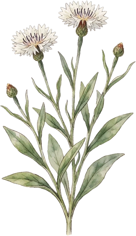 Botanical illustration of Bachelor's Button (Cornflower)
