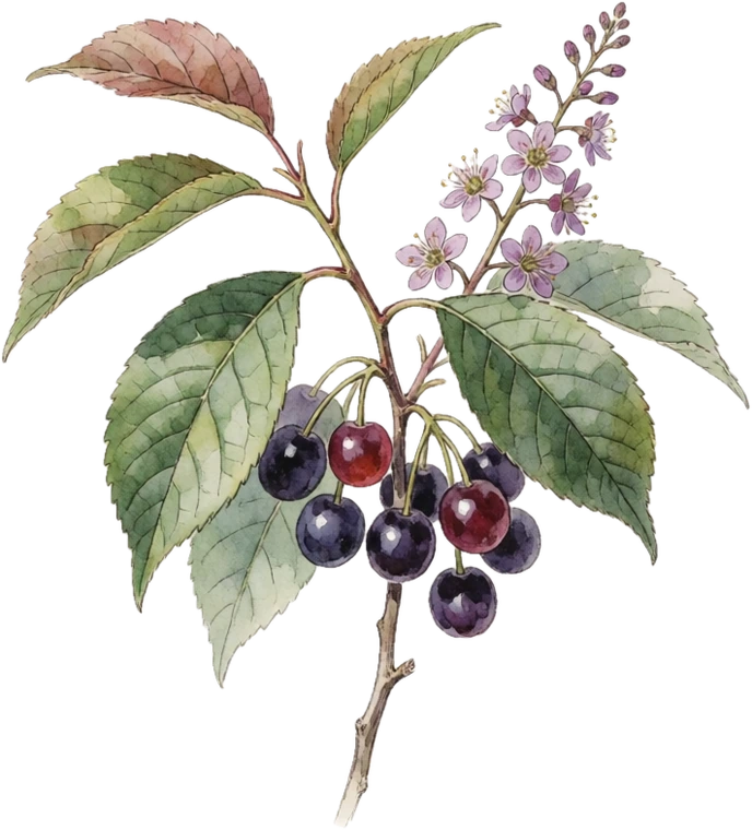 Botanical illustration of Black Cherry