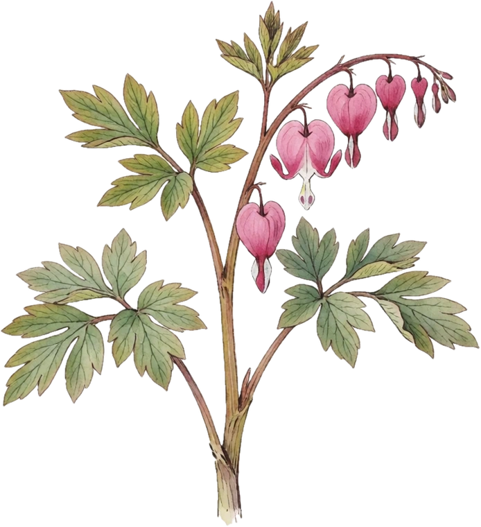 Botanical illustration of Bleeding Heart