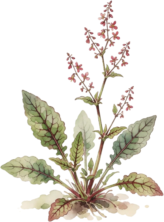Botanical illustration of Bloody Dock (Red-Veined Sorrel)
