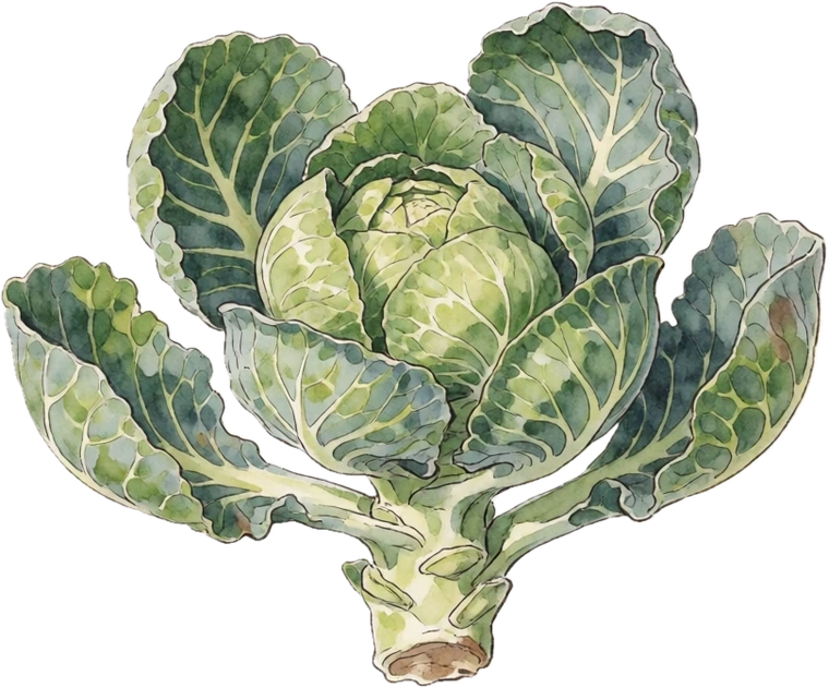Botanical illustration of Brussels Sprouts