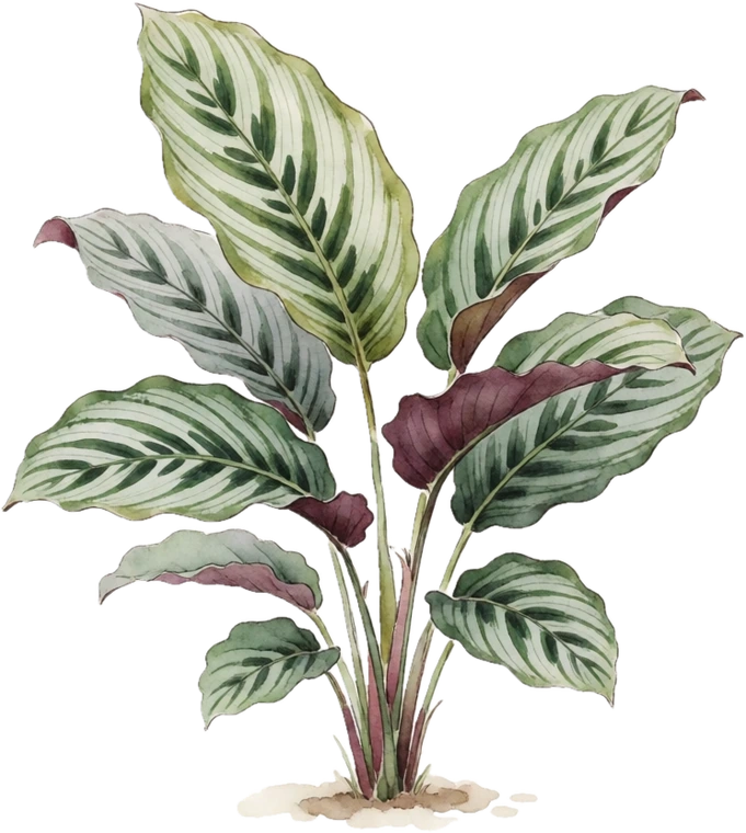Botanical illustration of Calathea (Prayer Plant family)