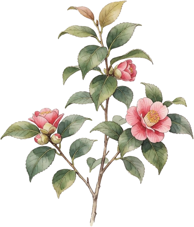 Botanical illustration of Camellia (Japonica)