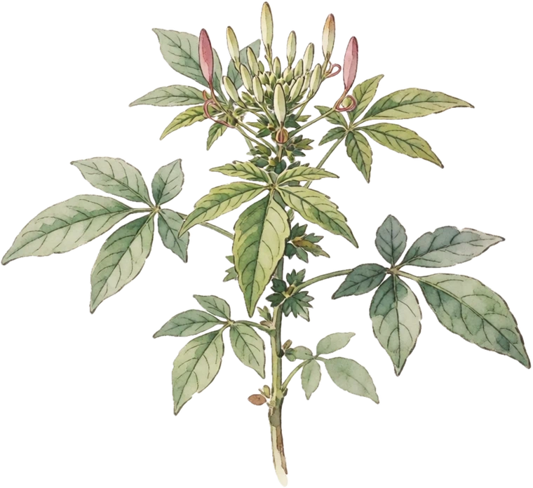 Botanical illustration of Cleome (Spider Flower)