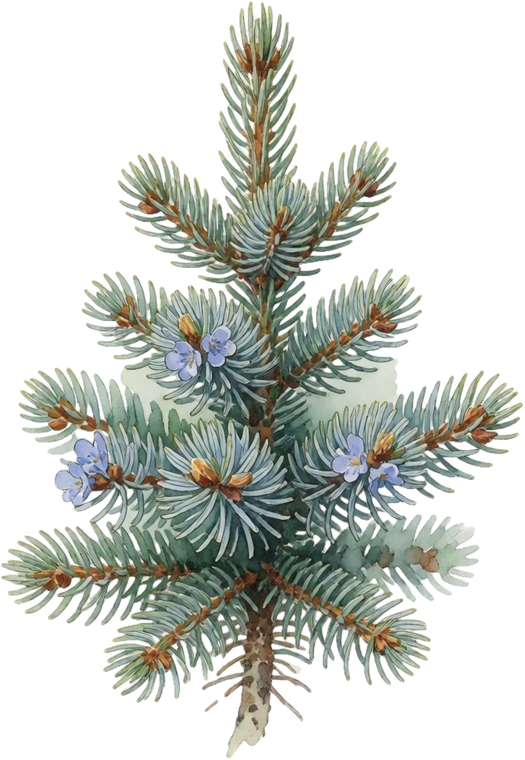 Botanical illustration of Colorado Blue Spruce