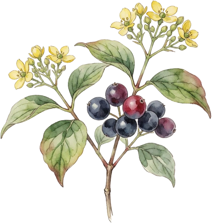 Botanical illustration of Cornelian Cherry Dogwood