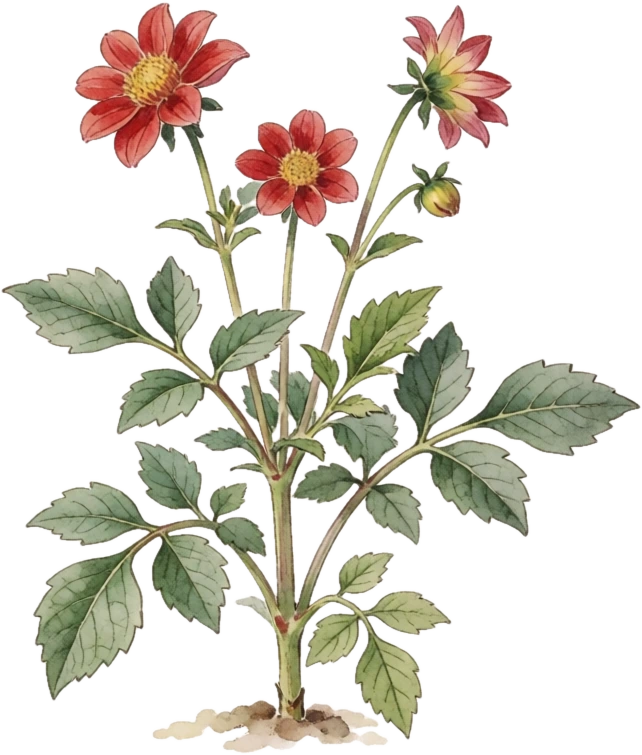 Botanical illustration of Dahlia