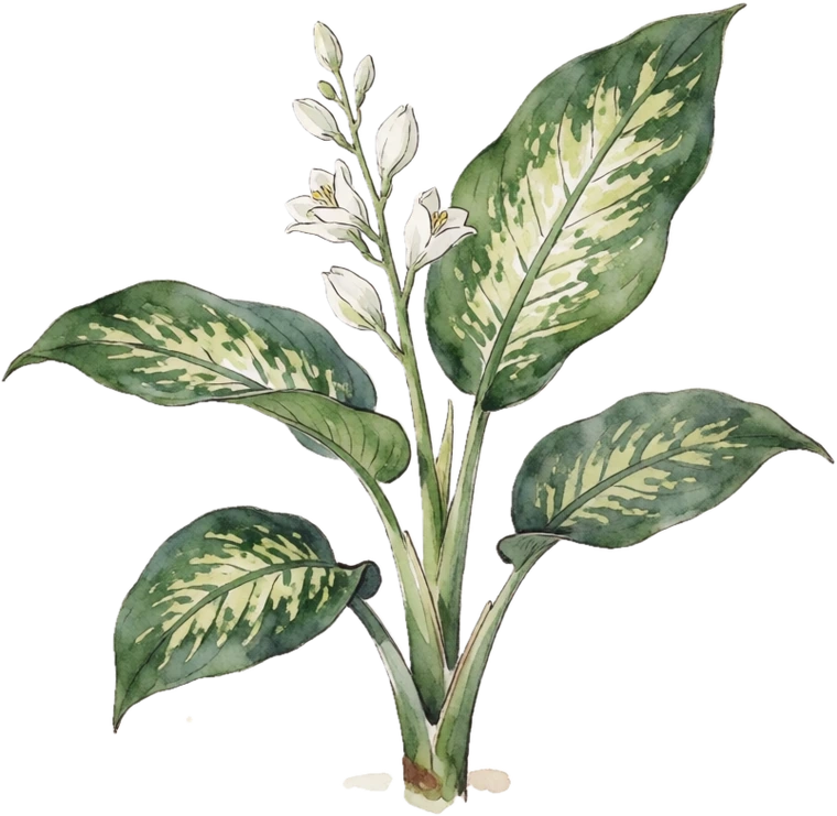 Botanical illustration of Dieffenbachia (Dumb Cane)