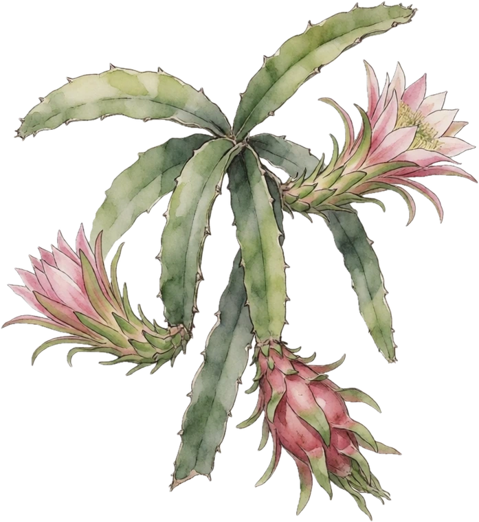 Botanical illustration of Dragon Fruit (Pitaya)