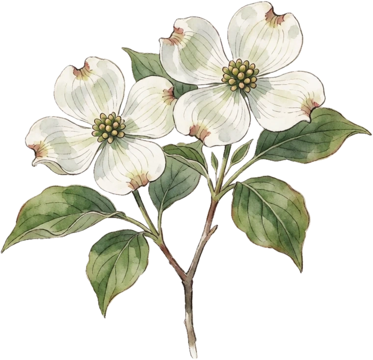 Botanical illustration of Flowering Dogwood