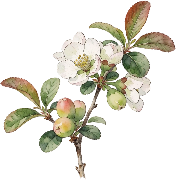 Botanical illustration of Flowering Quince