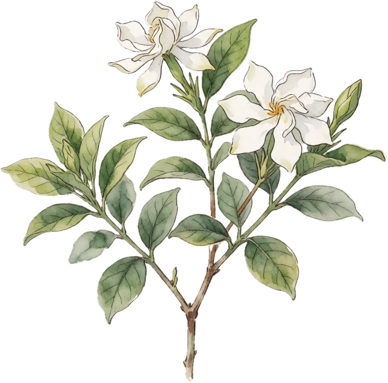 Botanical illustration of Gardenia