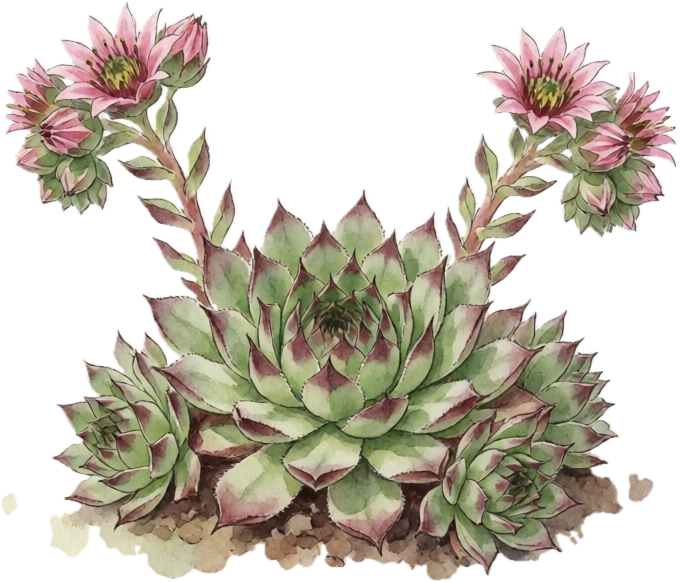 Botanical illustration of Hens and Chicks