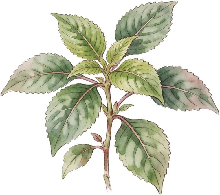 Botanical illustration of Impatiens