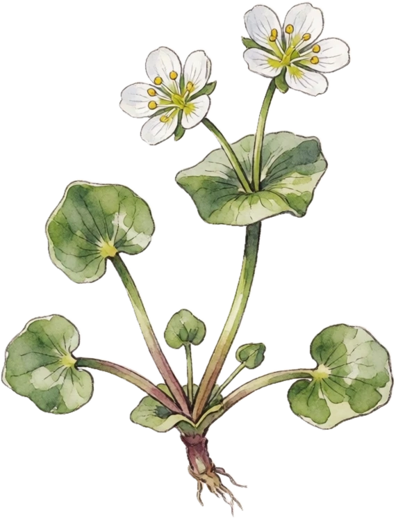 Botanical illustration of Miner's Lettuce (Claytonia)
