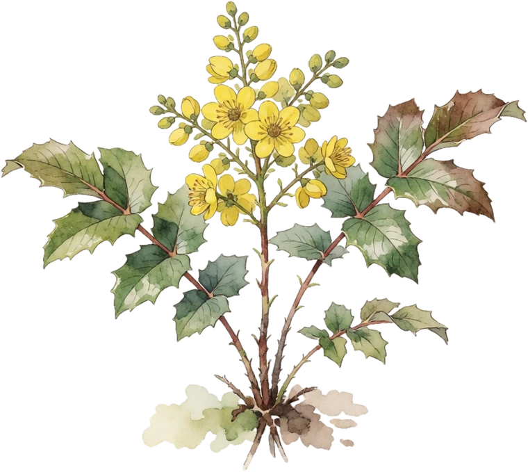 Botanical illustration of Oregon Grape
