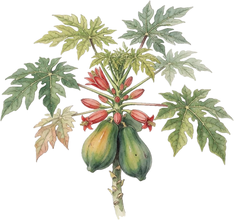 Botanical illustration of Papaya