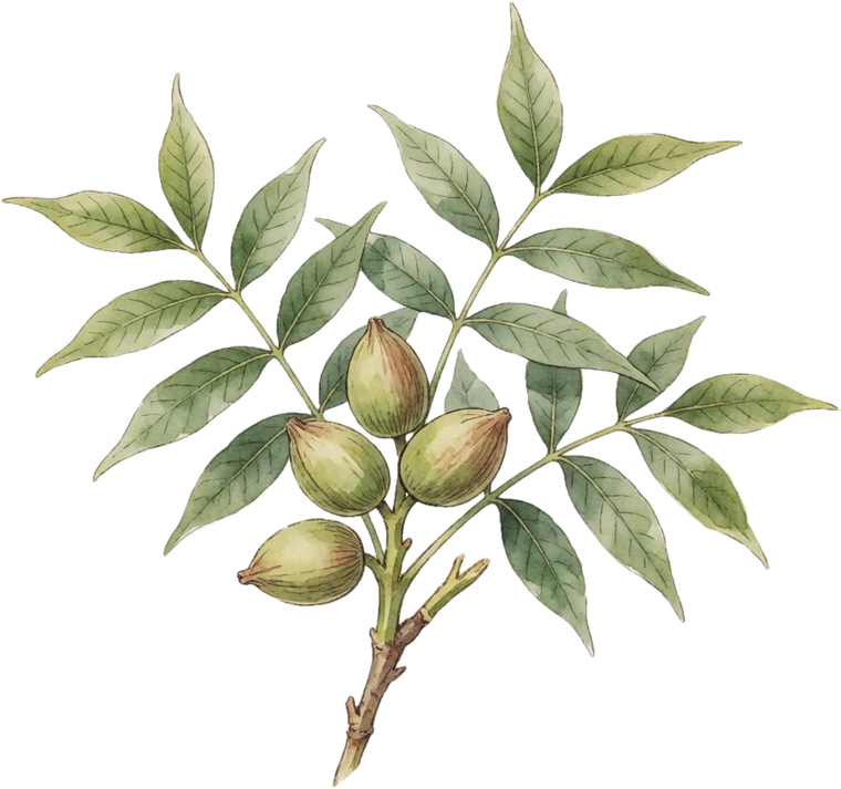 Botanical illustration of Pecan