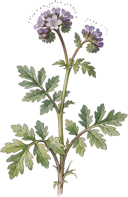 Botanical illustration of Phacelia (Lacy Phacelia)