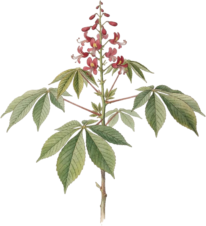 Botanical illustration of Red Buckeye