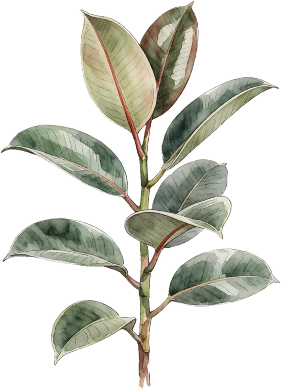 Botanical illustration of Rubber Plant