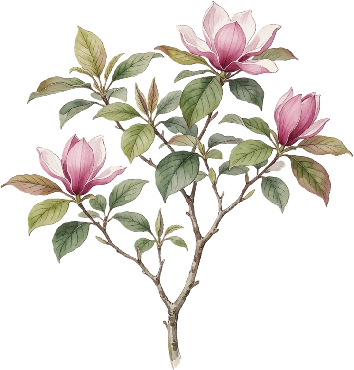 Botanical illustration of Saucer Magnolia