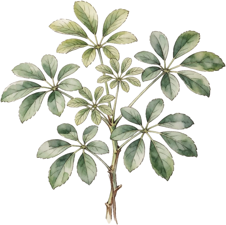 Botanical illustration of Schefflera (Umbrella Plant)