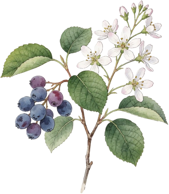 Botanical illustration of Serviceberry / Juneberry