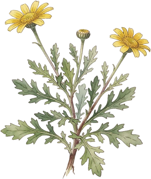 Botanical illustration of Shungiku (Garland Chrysanthemum)