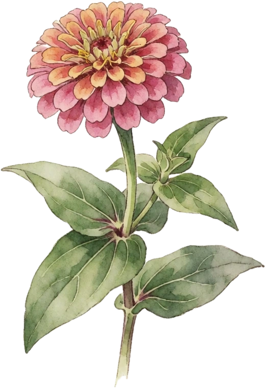 Botanical illustration of Zinnia