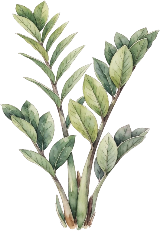 Botanical illustration of ZZ Plant