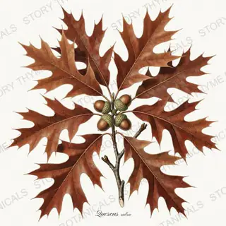 Red Oak — vintage botanical Autumn Foliage print on a white background