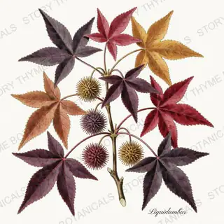 Sweetgum — vintage botanical Autumn Foliage print on a white background