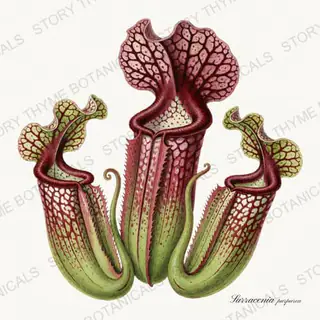 Purple Pitcher — vintage botanical Carnivorous Plants print on a white background