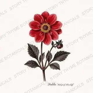 Bishop of Llandaff — vintage botanical Dahlias print on a white background