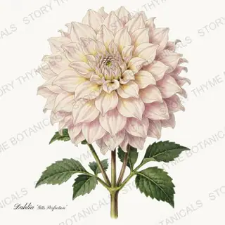 Gitts Perfection — vintage botanical Dahlias print on a white background