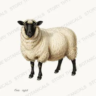 Suffolk Sheep — vintage botanical Flock & Fold print on a white background