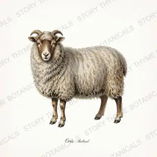 Shetland Sheep — vintage botanical Flock & Fold print on a white background