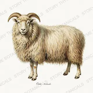 Icelandic Sheep — vintage botanical Flock & Fold print on a white background