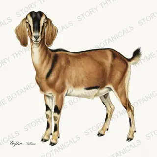 Nubian Goat — vintage botanical Flock & Fold print on a white background
