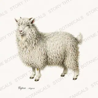 Angora Goat — vintage botanical Flock & Fold print on a white background