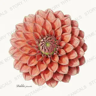 Dahlia — vintage botanical Garden Blooms print on a white background
