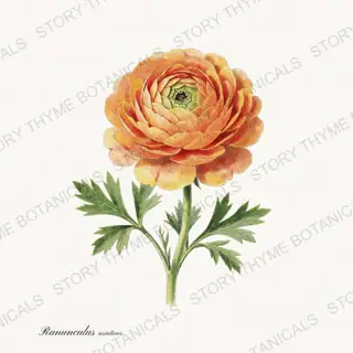 Ranunculus — vintage botanical Garden Blooms print on a white background