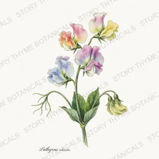 Sweet Pea — vintage botanical Garden Blooms print on a white background