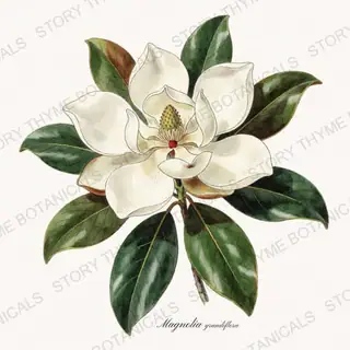Magnolia — vintage botanical Garden Blooms print on a white background